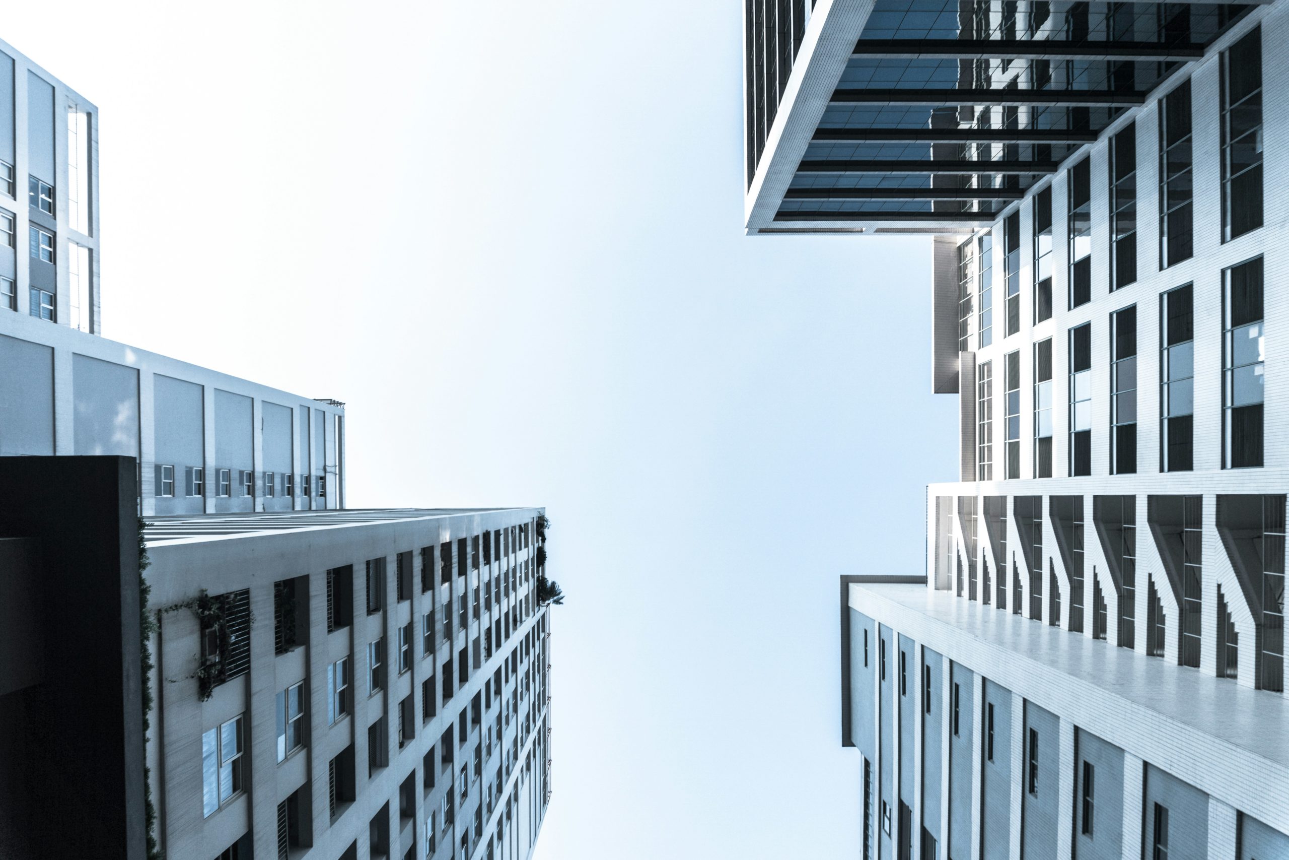 External view of apartment buildings looking up